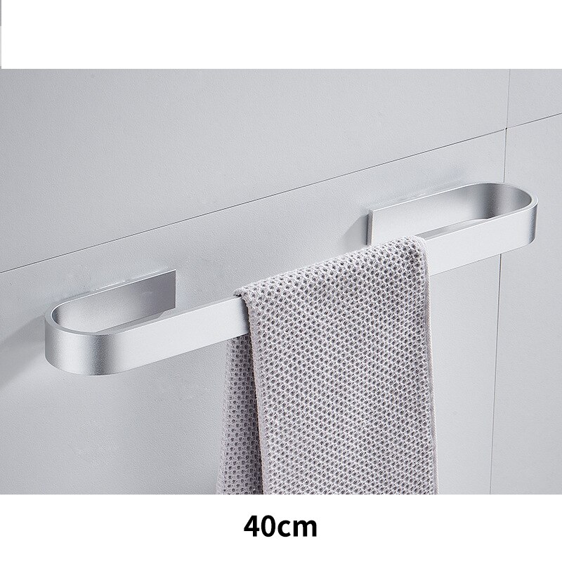 Solid plads aluminium sort håndklædestang enkelt håndklædestativ badeværelse mat sort vægmonteret håndklædeholder 30/40/50/60 cm: Sølv -40cm