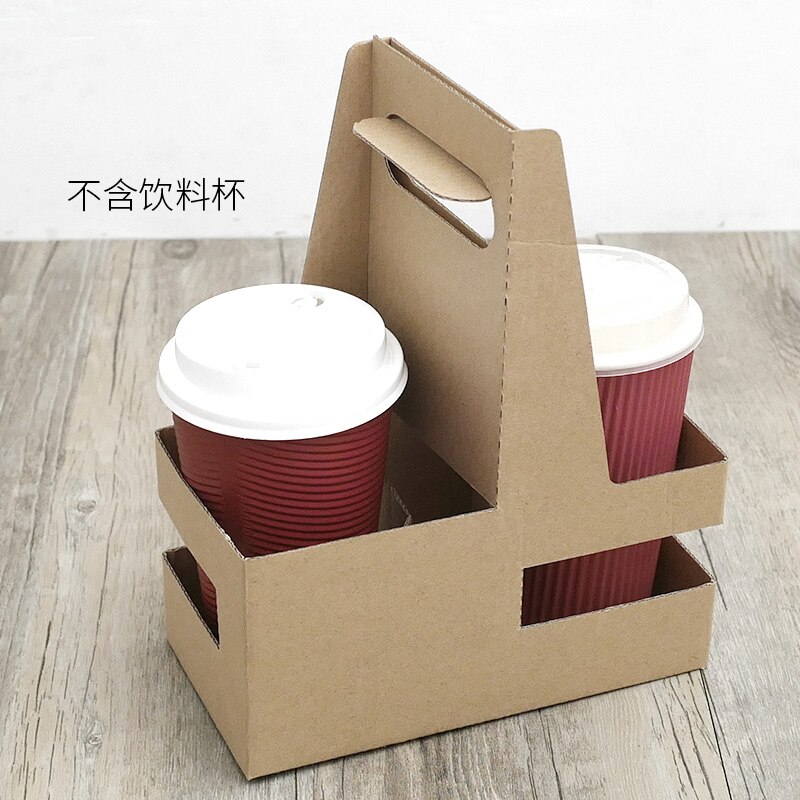 10pcs Net red kraft paper cup holder 2/4/6 cup coffee milk tea takeout packaging box thickened paper plastic cup beverage tray