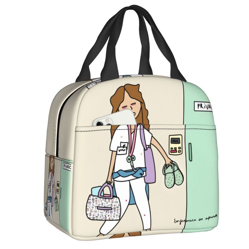 Enfermera En Apuros Doctor Nurse Lunch Bag Women Portable Cooler Thermal Insulated Lunch Box Picnic Storage Food Bento Box: WHITE