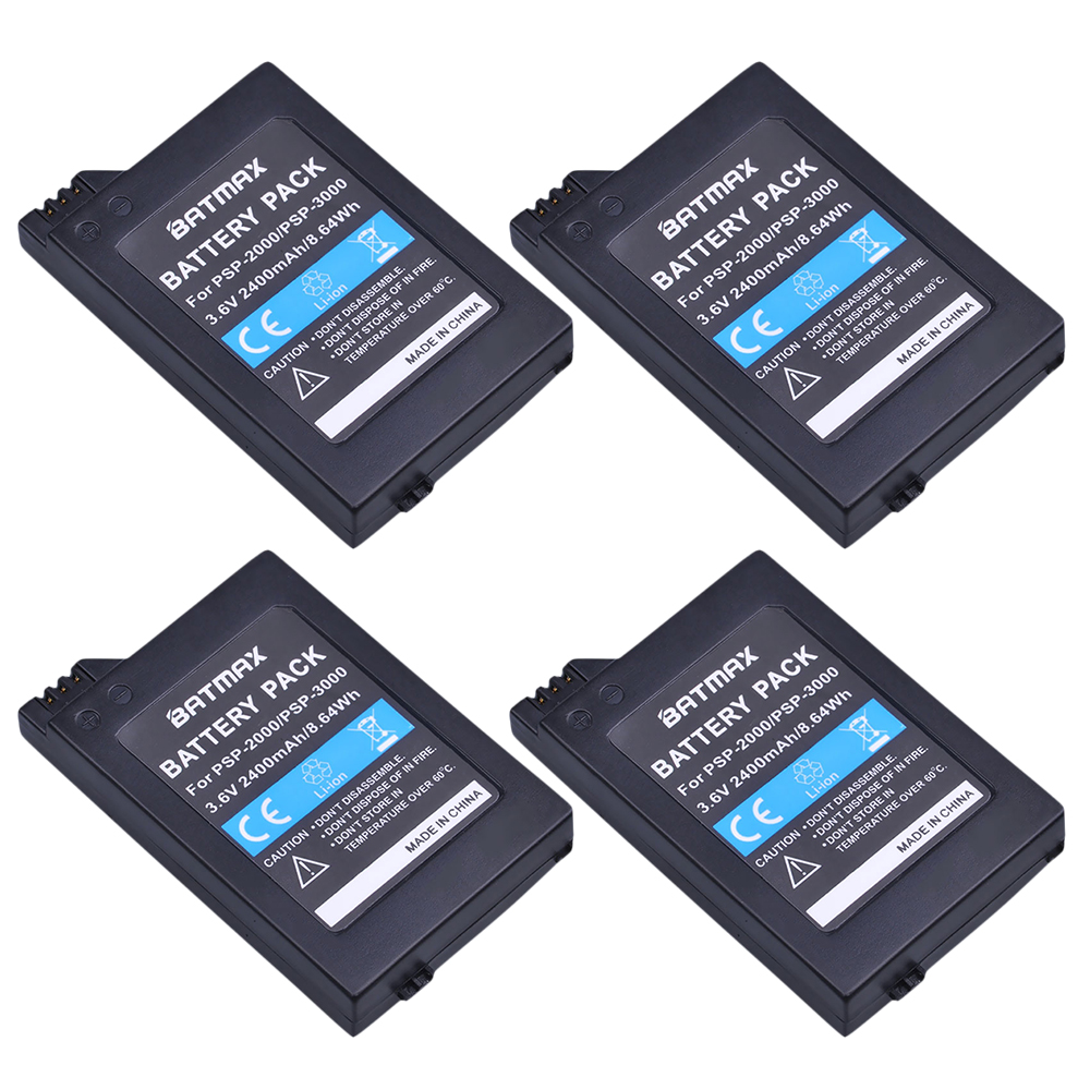 4Pcs 3.6V 2400mAh PSP 2000 Batteries + Charger Kits for Sony PSP2000 PSP3000 Console