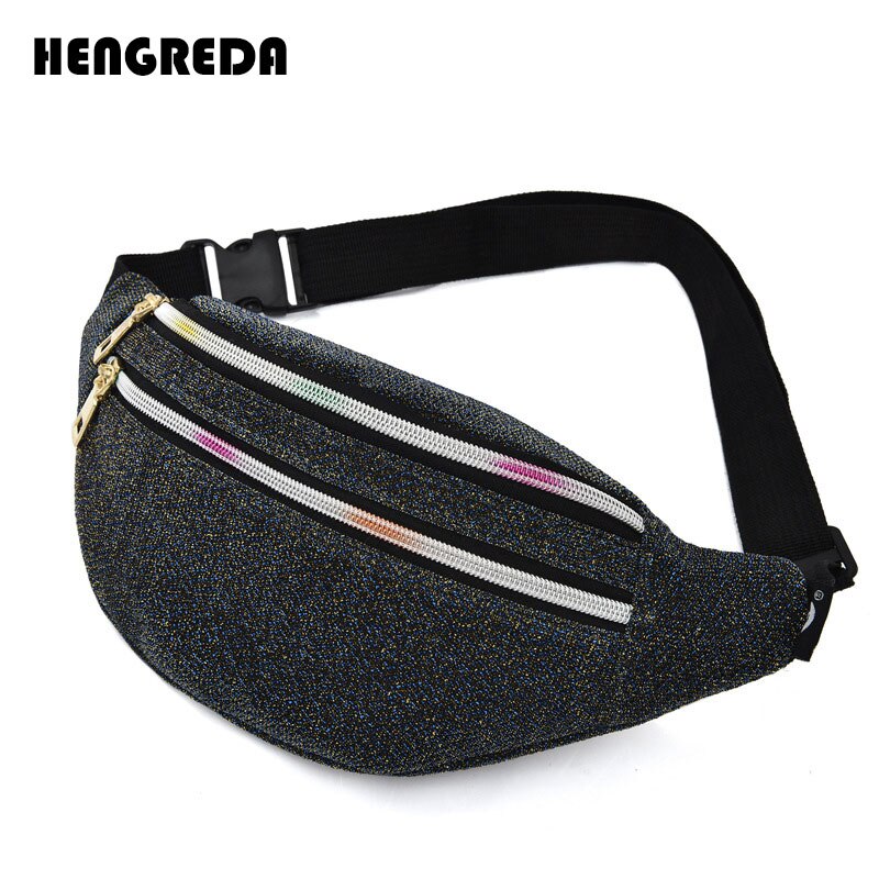 Fanny Pack Women Waist Bag Travel Belt Hip Bum Bag Oxford Pouch Hengreda Shiny Zipper Pocket Purse for Moblie Phone Key: Blue