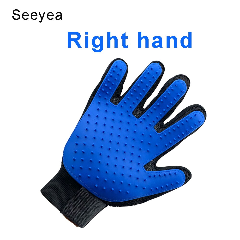 Seeyea-guante de aseo para mascotas, cepillo de silicona para quitar el pelo de gatos, peines de limpieza, guantes de masaje para el cuidado de gatos: Ri-Blue-Hair Hand