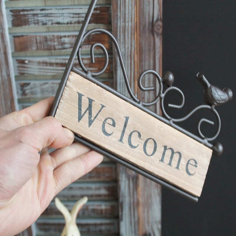 Retro Vintage Plaque Houten Vogel Welkom Deur Teken voor Bar Cafe Winkel Winkel Wandmontage Teken