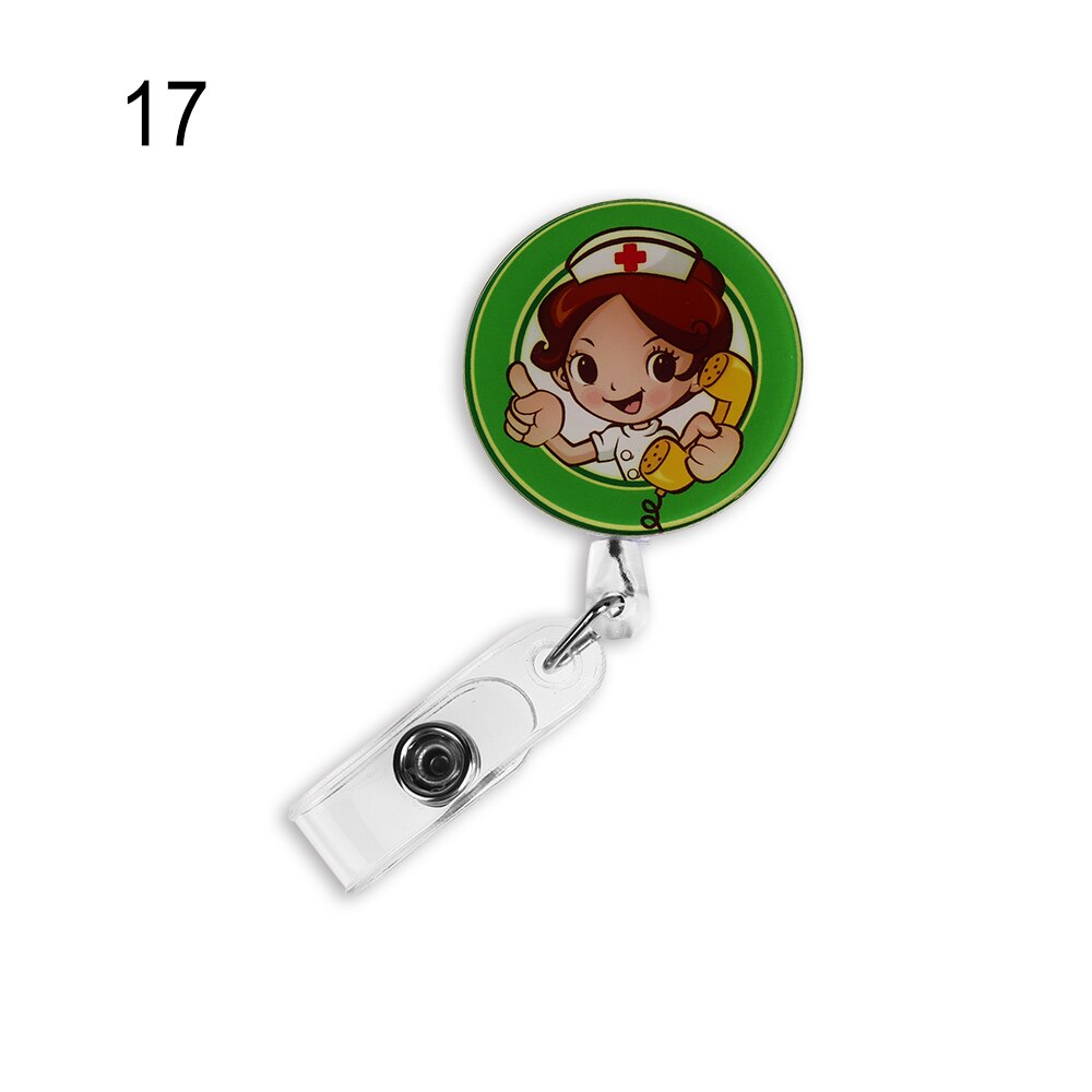 Una unidad de Mini insignia retráctil de dibujos animados, cordón para el carrete de Clip de enfermera, Tarjeta De Nombre de identificación, soporte, Clip, patrón de estudiante, insignia de enfermera, Clip: 17