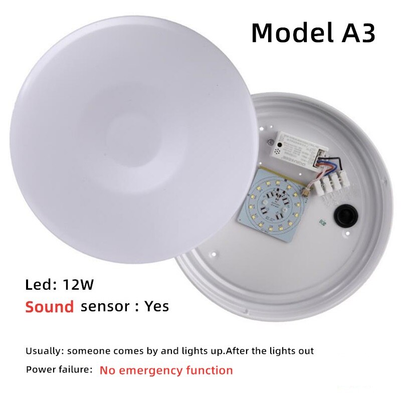 Ledet 12w nødlys lampe brand nødlys sikringiy bevægelse lyd stemmesensor kontrol loftlys: A3
