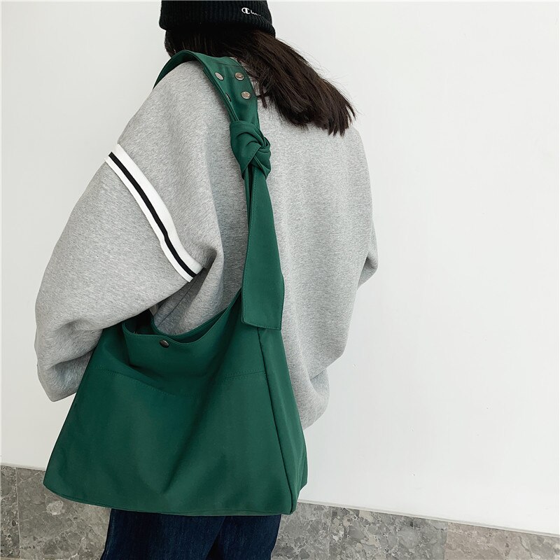 Grote Capaciteit Nylon Schoudertassen Voor Vrouwen Hobo Vrouwelijke Casual Koreaanse Stijl Licht Stof Grote Crossbody Messenger Bag Handtas: Green