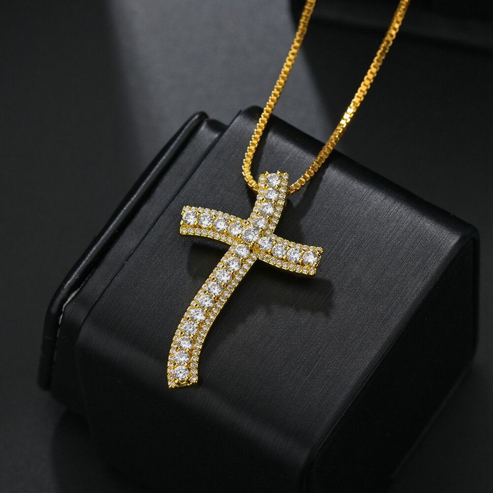 White Cubic Zircon Pendant Luxury Cross for Women Jewelry Wedding Engagement Pendant: Gold-color