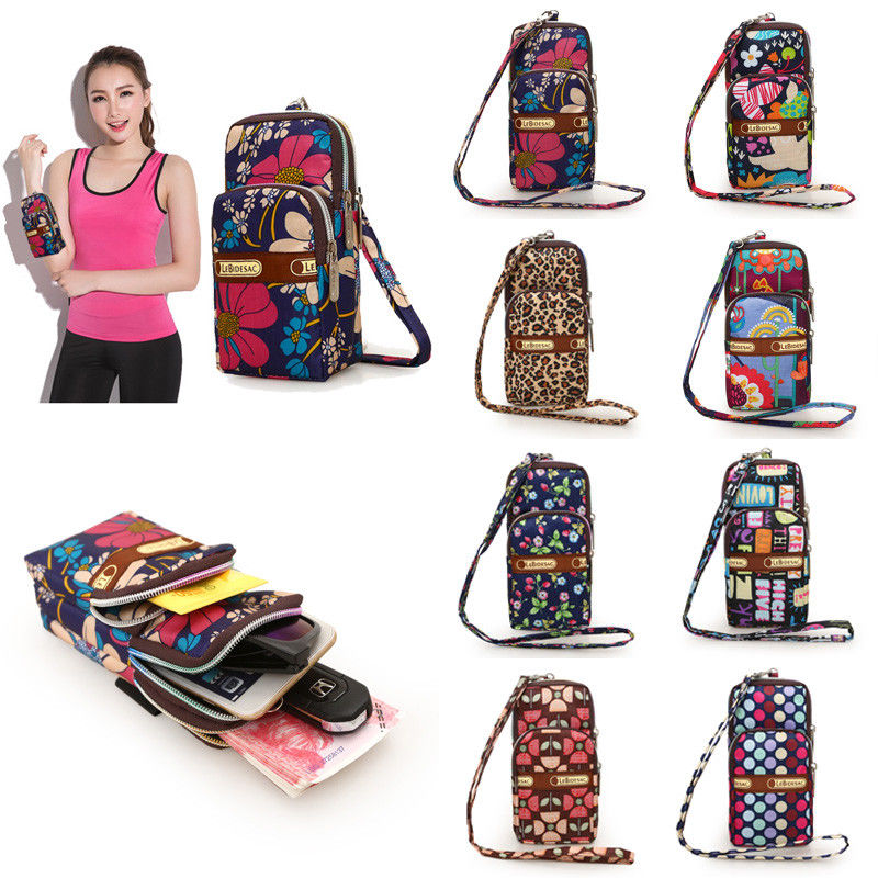 Dames nylon sport arm tas telefoon messenger polsbandje handtas portemonnee portemonnee bloem luipaard munt mobiele telefoonhoesje mobiele telefoonhoesje