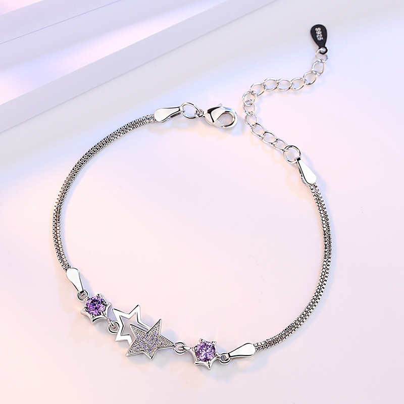 925 Sterling Zilveren Box Ketting Zirkoon Star Charm Armband Voor Vrouwen Meisjes Party Wedding Trendy Sieraden Accessoires Sl076: purple