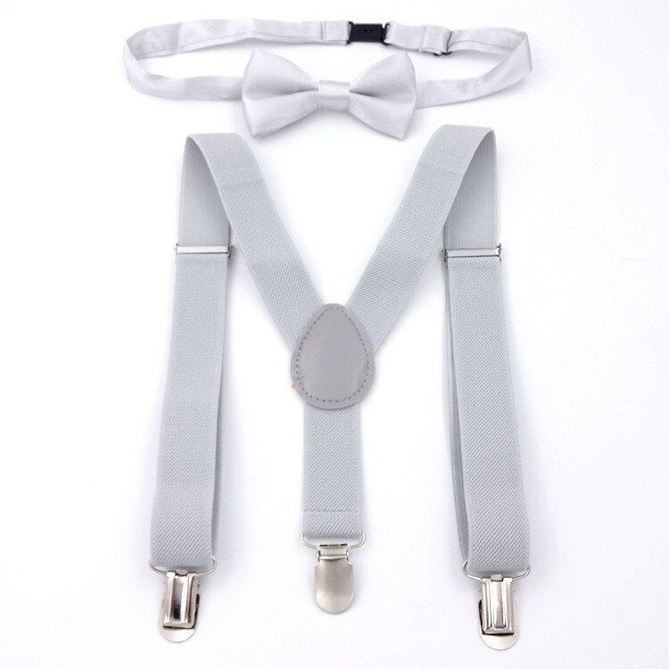 Couleur unie homme ceinture noeud papillon ensemble hommes femmes bretelles Polyester y-back bretelles nœud papillon réglable élastique mariage cravate accessoire: Gray
