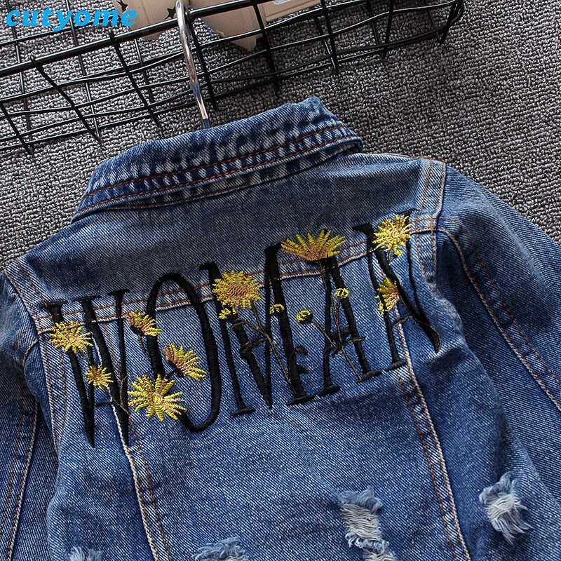 Baby Baby Meisjes Jeans Jas Borduren Bloemen Turn-Down Kraag Ripped Bovenkleding Peuter Pasgeboren Meisje Denim Kleding Jas