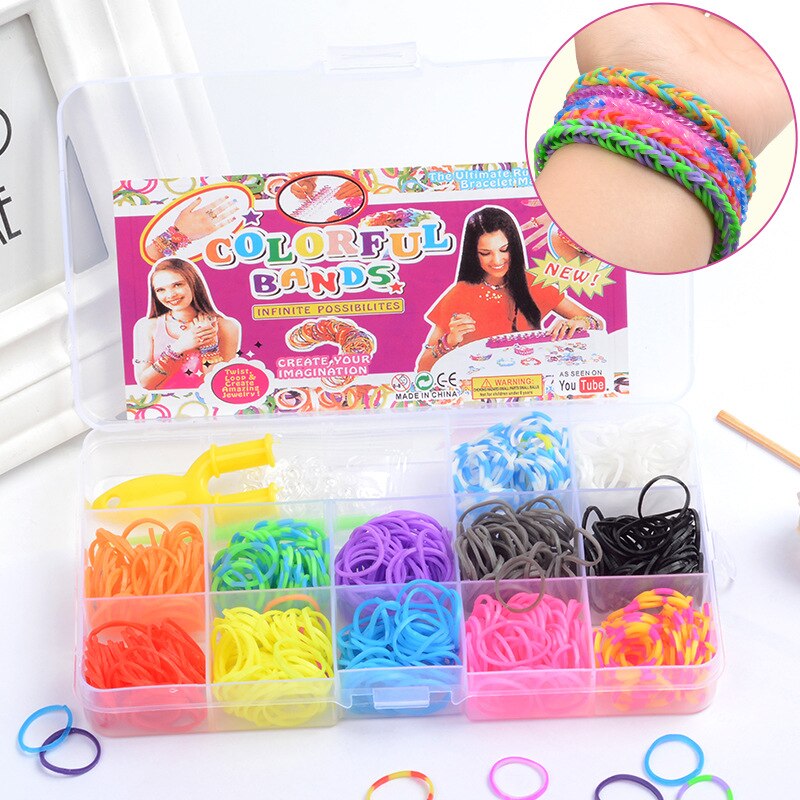 600 pièces/boîte Bandes de Métier À Tisser Arc-En-Ciel BRICOLAGE Artisanat Bracelet de Bande de Caoutchouc De Métier À Tisser de Fête D'anniversaire Pour Les Amis