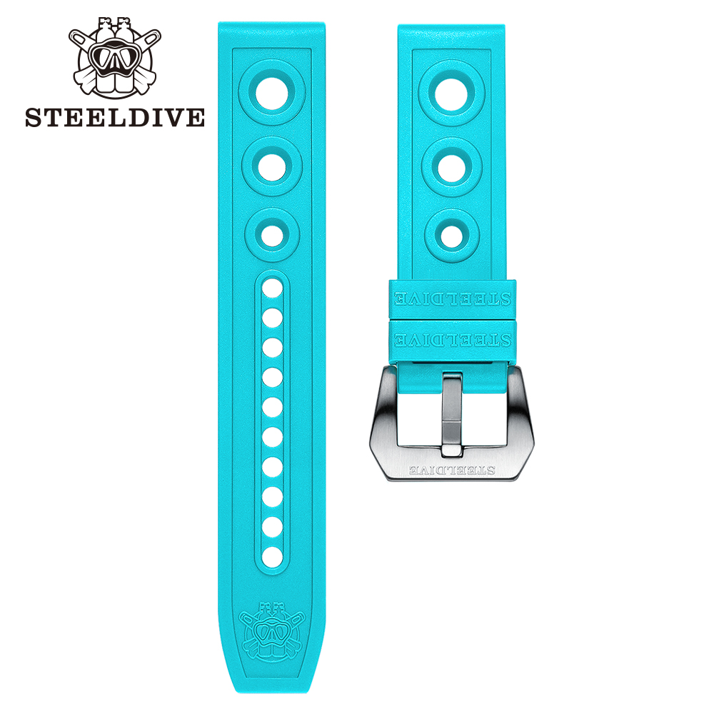STEELDIVE bracelet mécanique automatique bracelets de montre de remplacement montres de plongée automatiques bracelet en caoutchouc bleu 20/22mm: Black Yellow / 24mm
