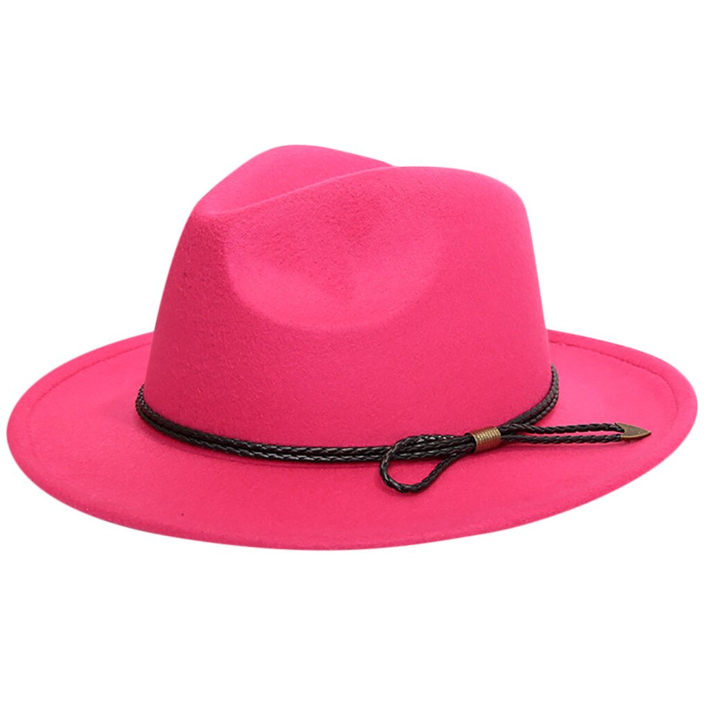 Women's Crushable Wool Felt Outback Summer Hat Panama Hat Wide Brim with Belt Bucket Hat Men Bob Chapeau Sombreros: Hot Pink