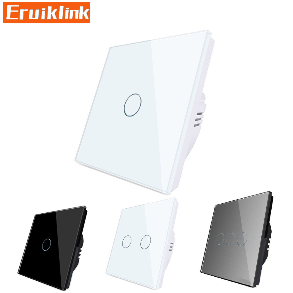 EU/UK Standard Wall Touch Switch,1/2/3 Gang 1 Way Crystal Glass Single Fireline Control Light Switch Can't be remote controlled