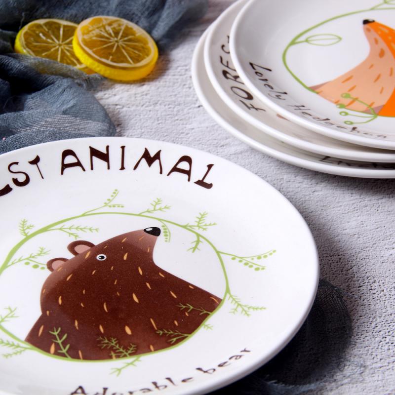 Nordic Ceramic Dinner Dish Plate Cartoon Animal Pattern Steak Fruit Salad Spaghetti Dessert Plates Kitchen Tableware