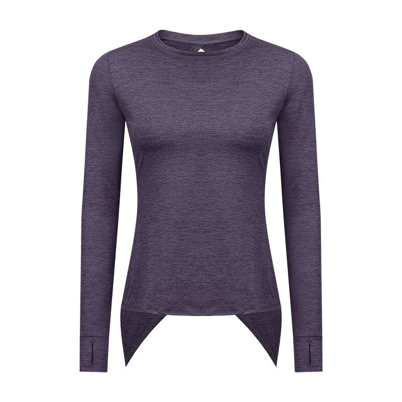 Fitness Vrouwen Lange Mouwen Yoga Shirt Vrouwelijke Sport Top Gym Kleding Slanke Ronde Hals Ademende Hollow Terug Duim Jack running: Linen Purple / M-8