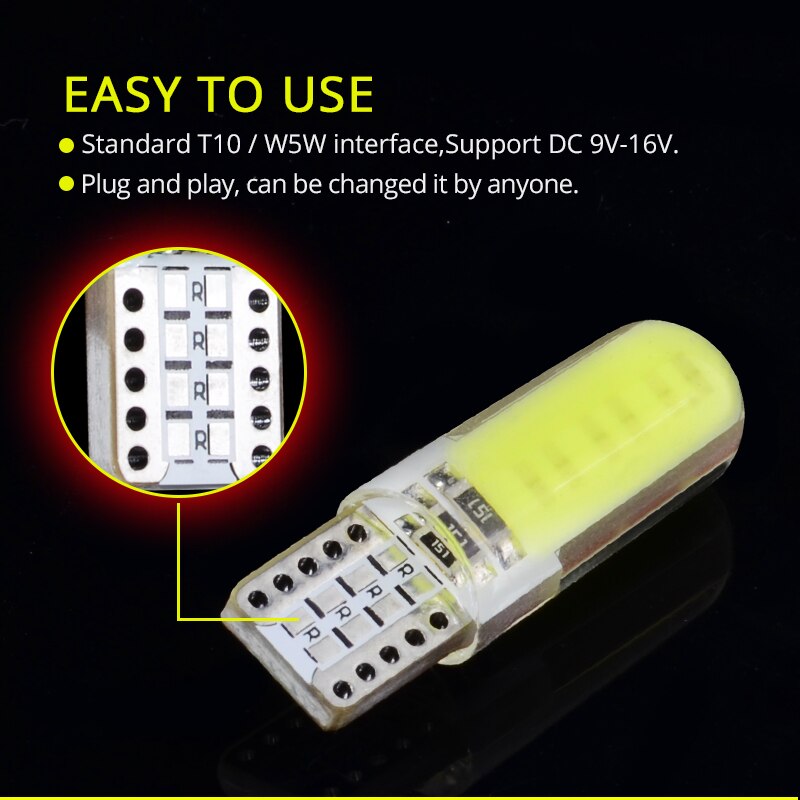 NAO T10 doprowadziło biały 10x W5W 12V doprowadziło żarówka 5W5 dla silnik samochodowy oświetlenie wnętrza kaczan samochód 194 168 Super jasna biała żółta czerwona kryształ