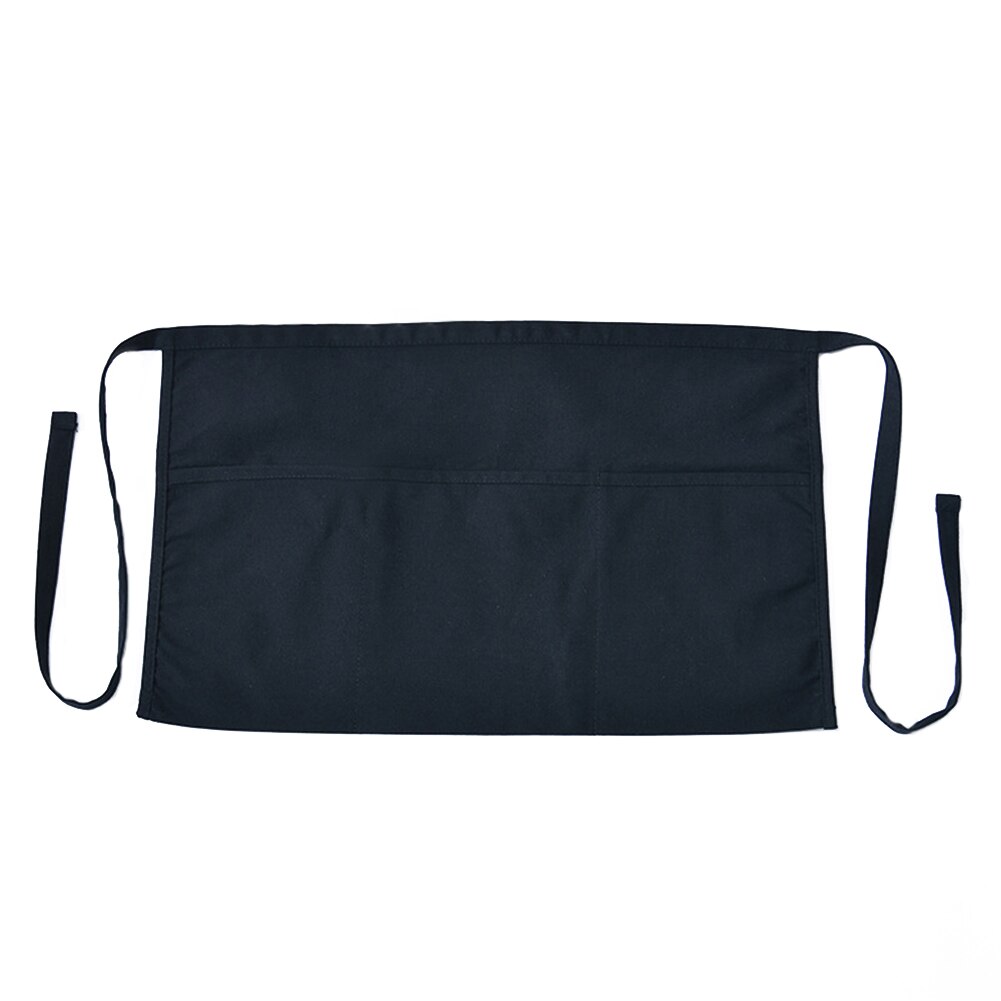 Black Waterproof Half Apron Catering Baking Bar Hotel Waiter Kitchen Home Apron 3 Pocket Ladies Mens Cotton Short Waist Chefs