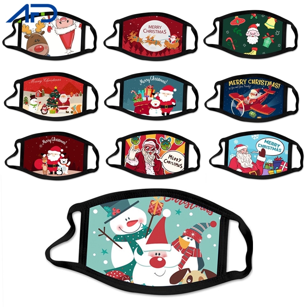 10 pièces/ensemble masque de noël mignon noël bonhomme de neige impression masque doux respirant réutilisable lavable visage couverture de noël décor
