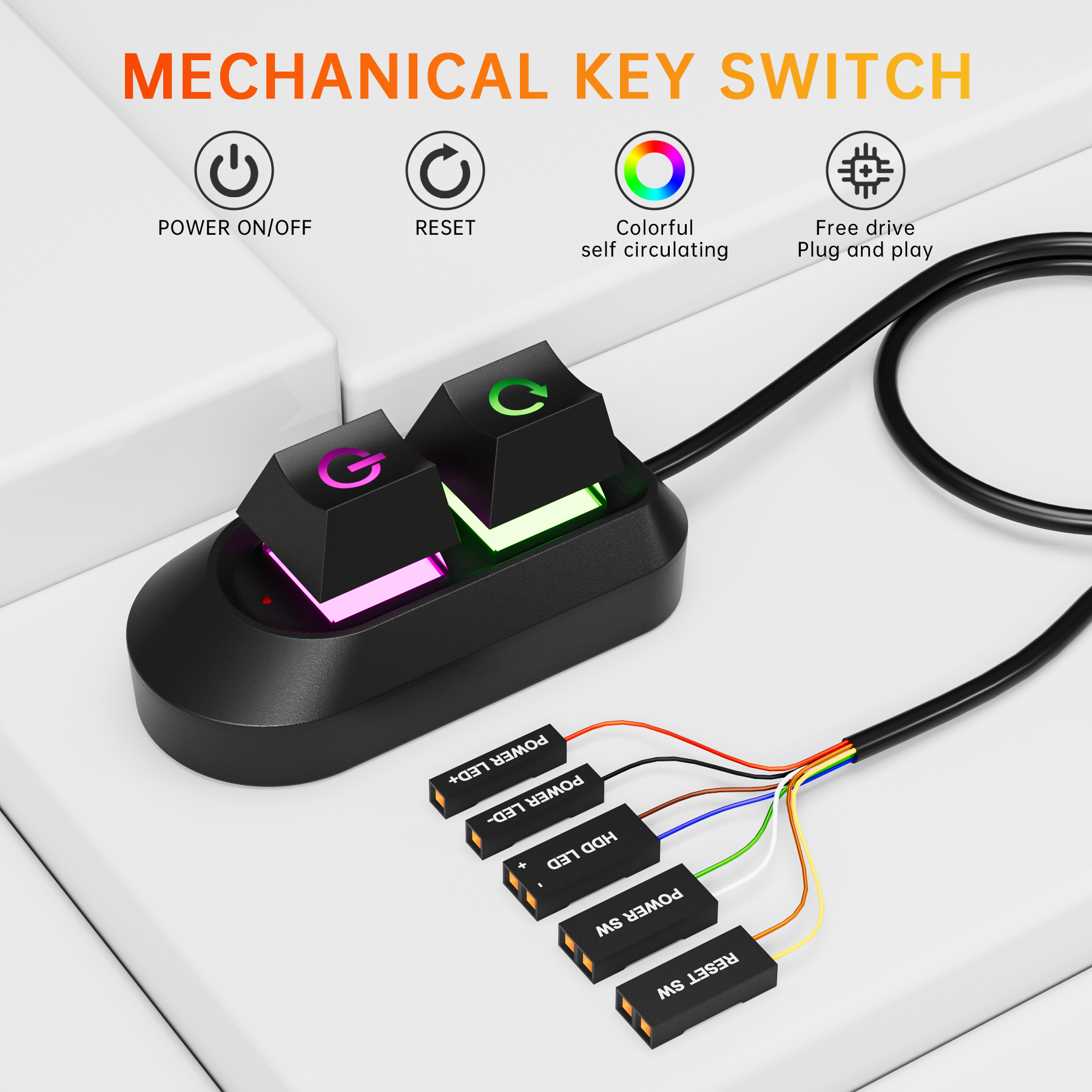 Interruptor mecânico de alimentação de mesa, partida externa, interruptor liga/desliga e botão de reinicialização, cabo de extensão, interruptor de botão de alimentação para pc