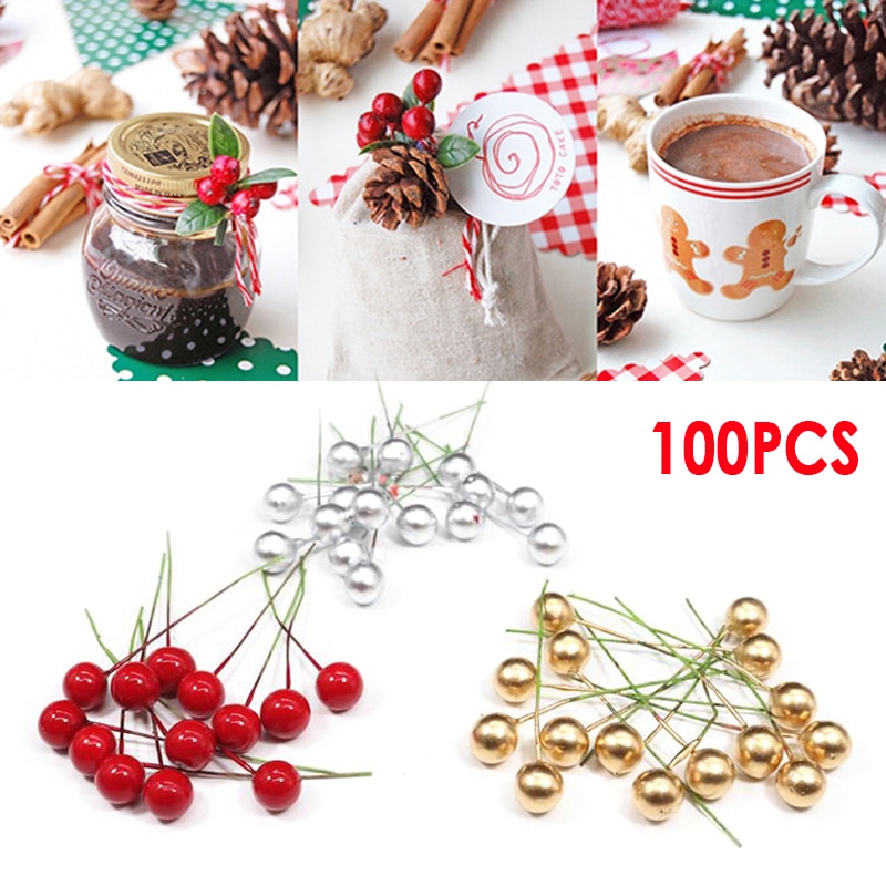 50pcs/100Pcs/lot Artificial Berry Vivid Red Holly Berry Berries Home Garland Simulation Plant Wedding Garden Decoration