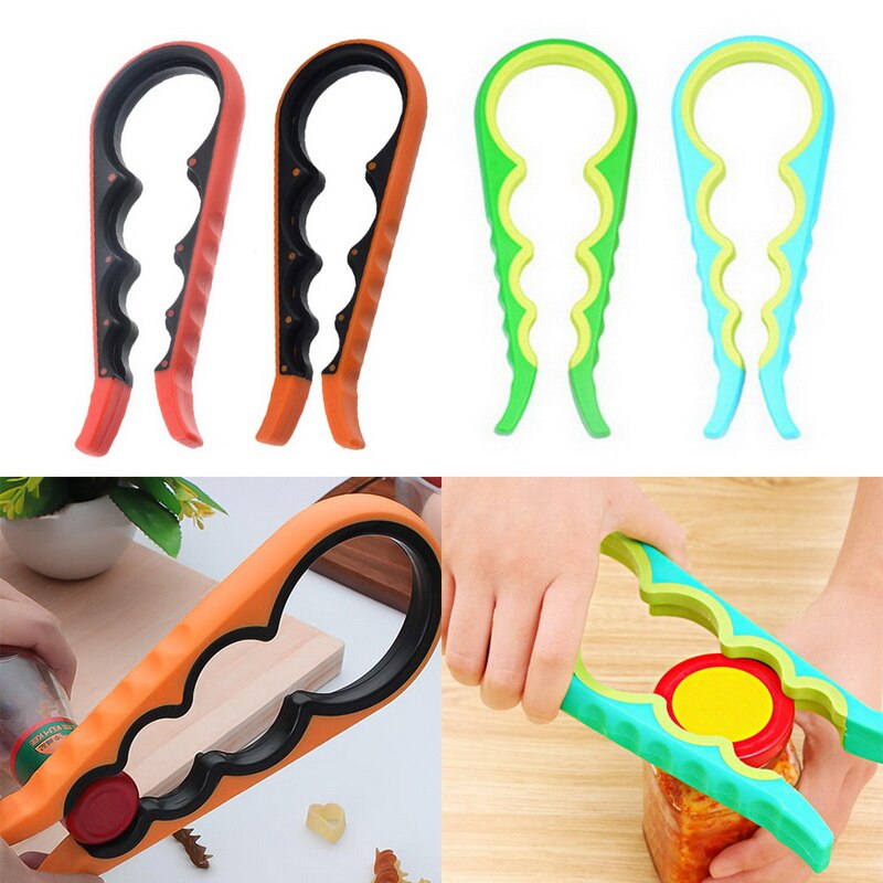 4 In 1 Deksel Jar Opener Schroef Cap Jar Flesopener Blikopener Handleiding Antislip Twist Cap fles Launcher Opener Keuken Gadget