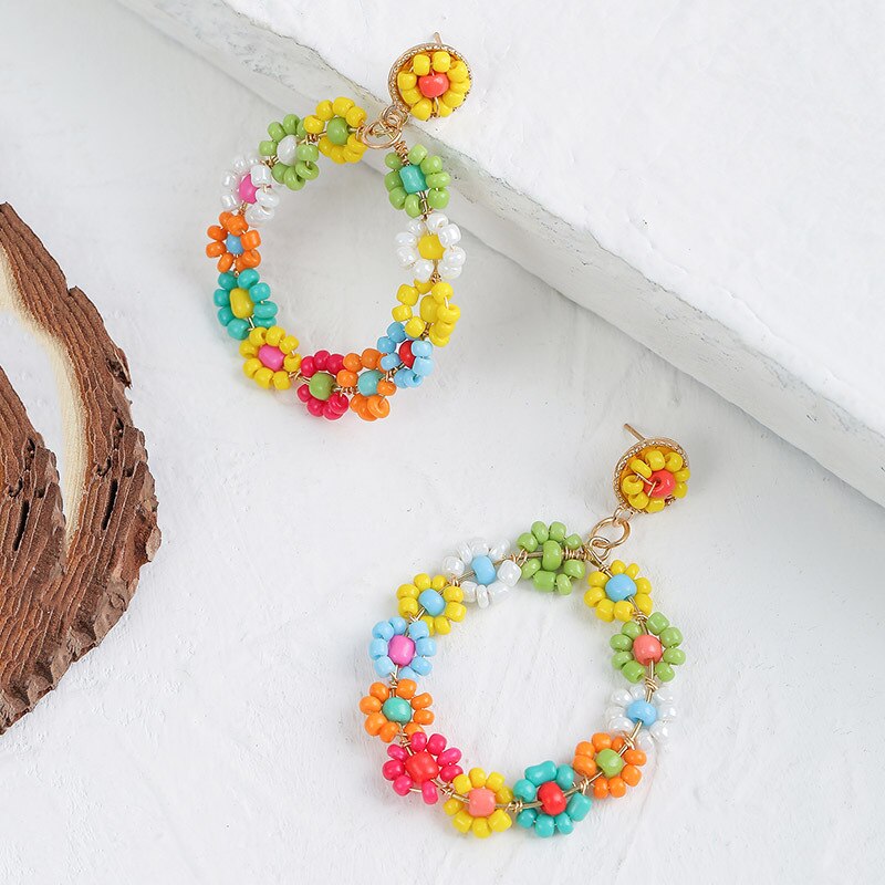 Böhmen schneiden Süssigkeit Farbe Perlen Blume Ohrring Handgemachte Runde Eeometry Ohrringe Für Frauen Partei Strand Schmuck Schmuckstück