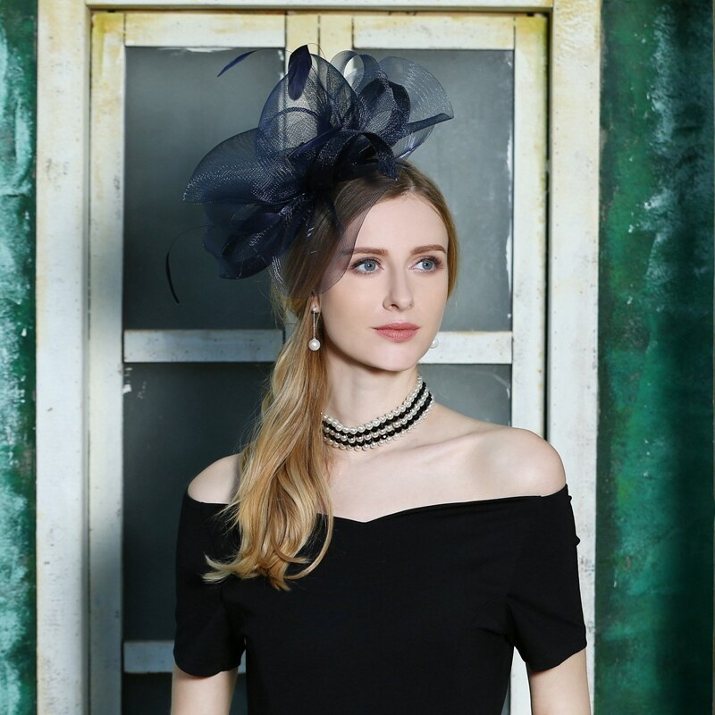 Fedoras Hat Lady Flower Wedding Hat Original British Little Party Headwear Female Church Hat Black B-8168