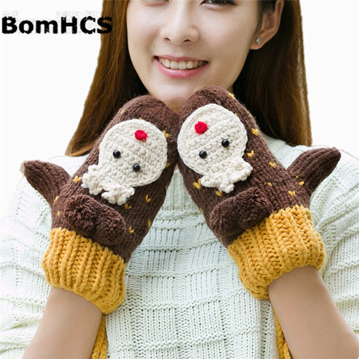 SchöNe Ebene Bär Winter warm Dicken Fäustlinge Handgemachte Gestrickte Handschuhe: Kaffee