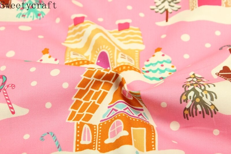 140x50cm Christmas House Print, Garment Dress Poplin Fabric Cloth High Density 100% Cotton Children Suede Fabric Other Fabric