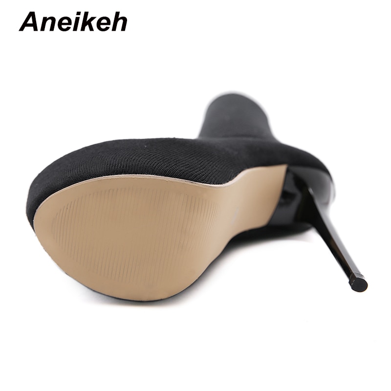 Aneikeh Stretch Fabric Over-the-Knee Boots Shoes Woman 17 CM Thin High Heels Chelsea Riding, Equestrian Nightclub Botas