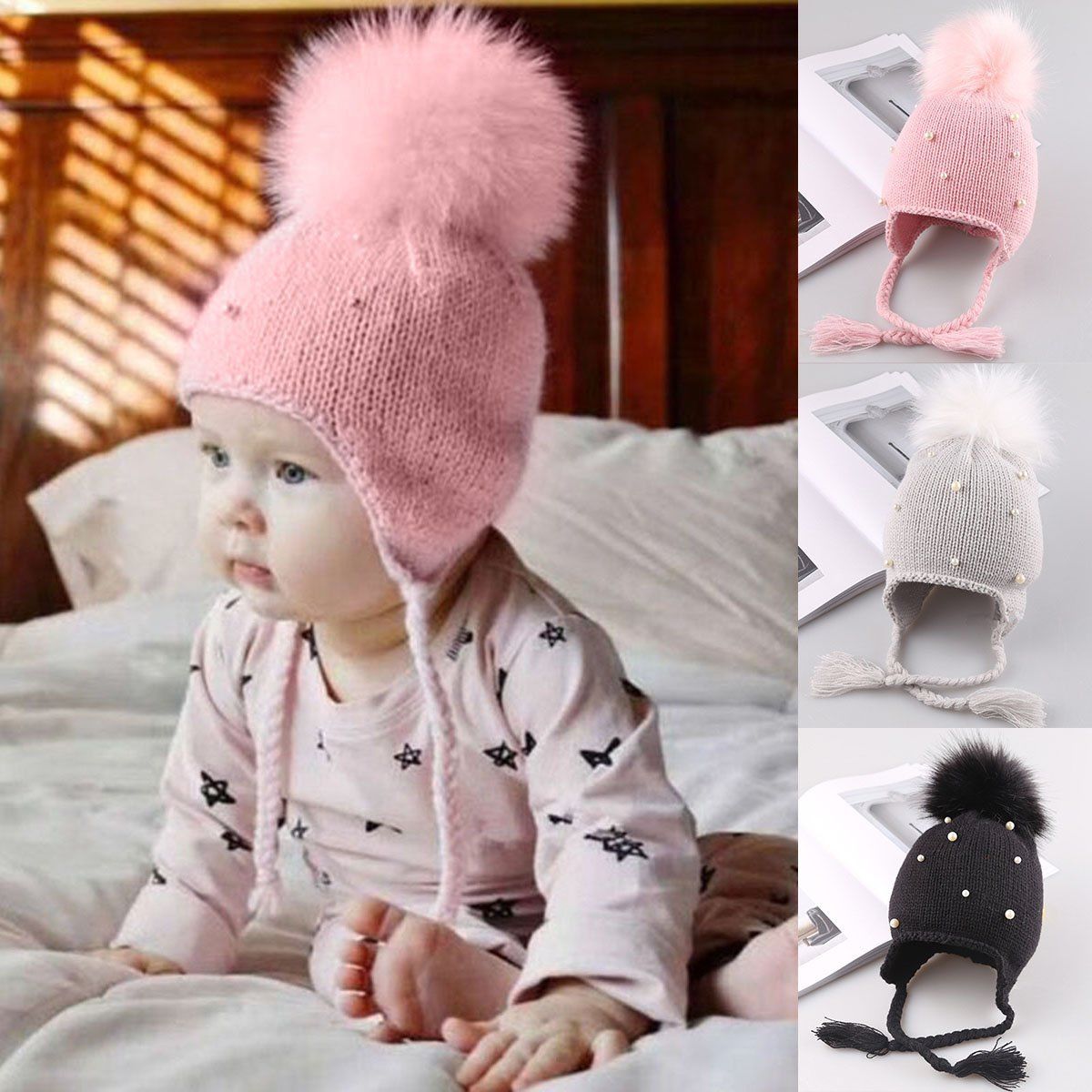 Newborn Infant Kids Baby Boy Girls Cute Pearl Hats. Grandado
