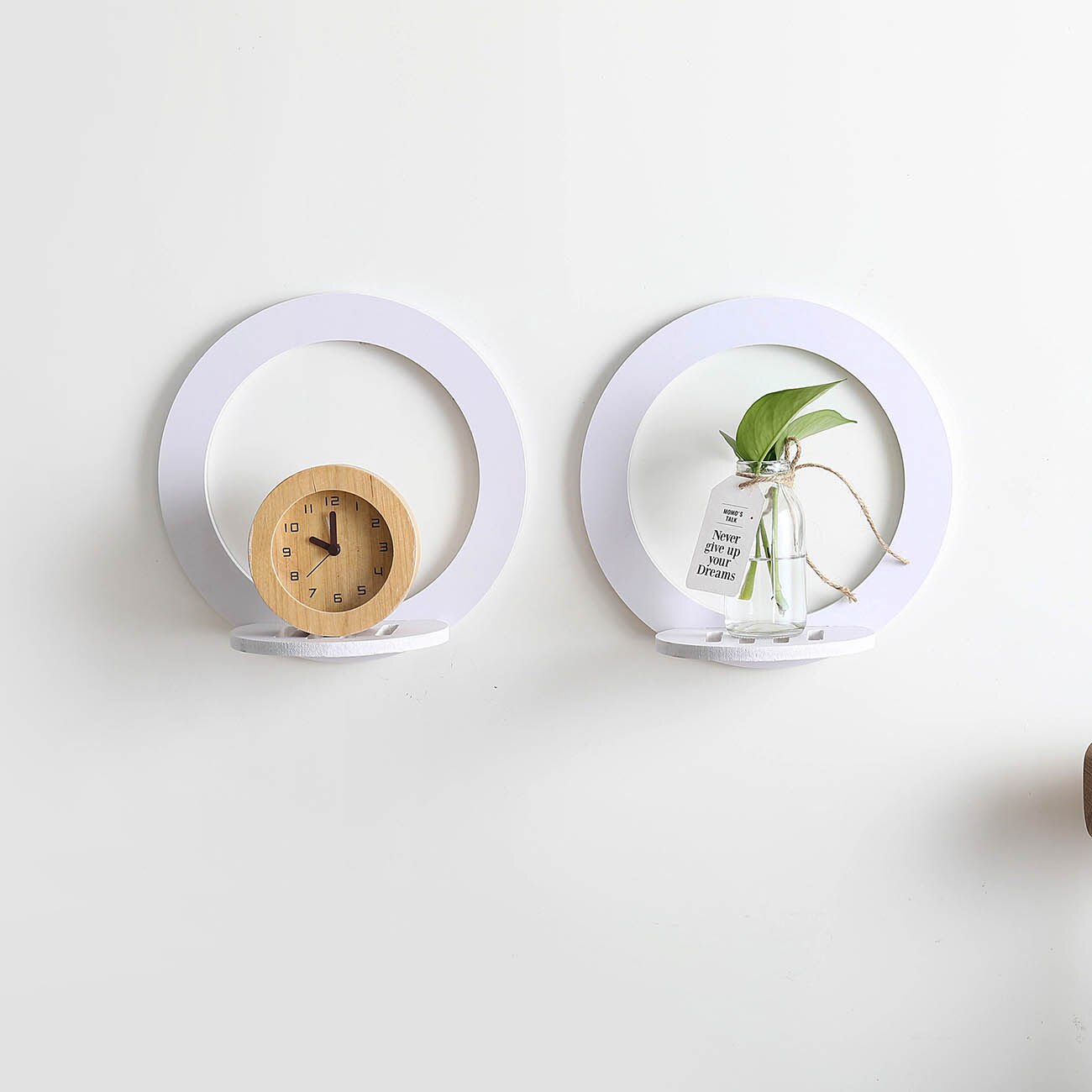 4 stk runde kærlighedshylder væghylde hvid træ display opbevaringsstativ værelse arrangør ornament holder pynt til hjemmet