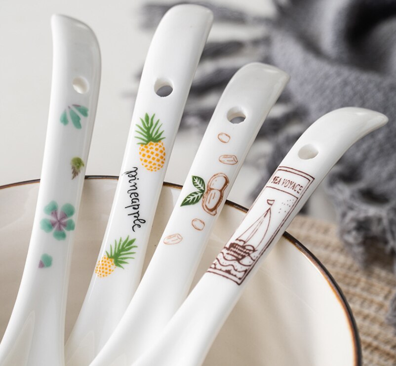 Ceramiczna łyżka chińska duża łyżka robić zupy długa rączka łyżka robić zupy prosta gruba ceramiczna łyżka robić zupy na łyżka robić serwowania