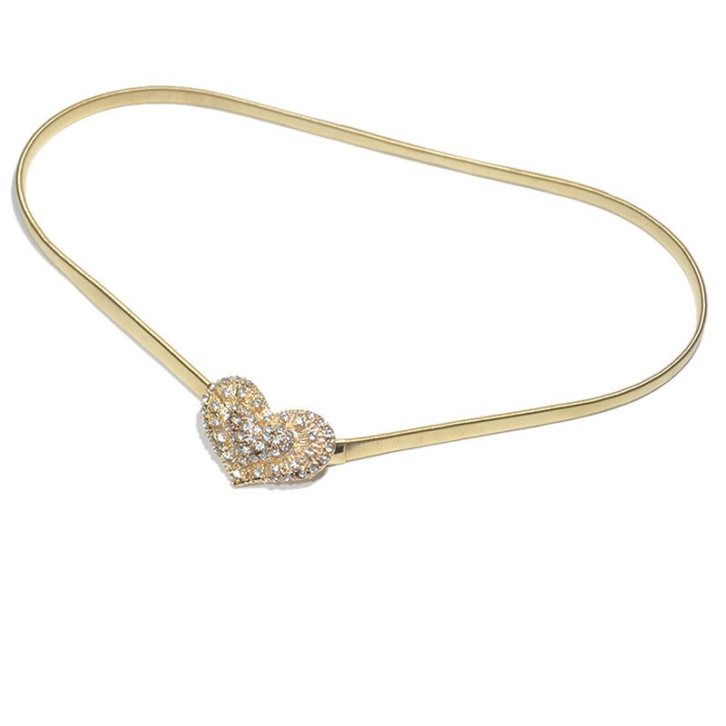 Womens Elastic Metal Waist Belts Women Silver Gold Chain Belts Female Heart Buckle Belts For Ladies Dresses: heartshaped