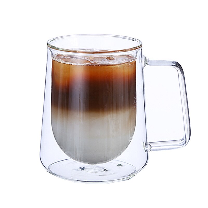 Glass kopp gjennomsiktig glass kopp drikkeglass dobbel vegg glass kaffekopper med lokk glass kopp krystall glass krus: N7190t