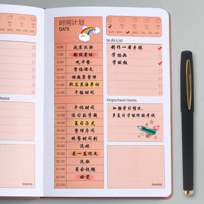 A5 tidsplan ledelse notesbog daglig plan studie effektivitet bog planlægger dagsorden planlægger organisator daglig planlægger