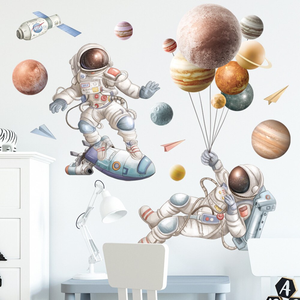 Astronaut Outer Space Wall Stickers Planets Home Decor Decorative Stickers PVC Decal for Kids Room Baby Boy Room Decoration