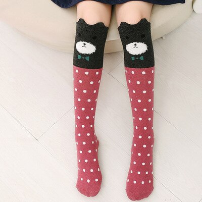 1 paar Meisjes Knie Hoge Sokken Dier Katoen Knit Over Kalf Sokken voor Kids Teens Leuke Cartoon Kinderen Sokken lente: 6