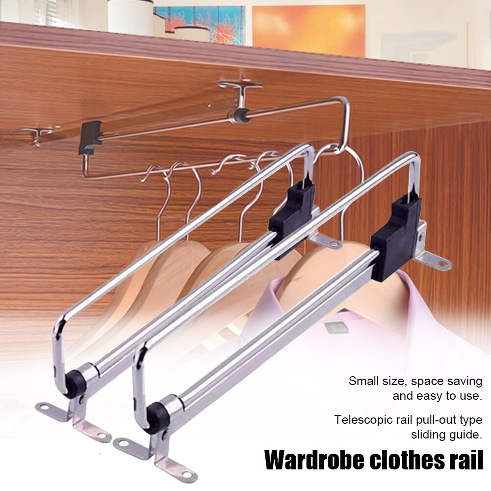 Pull Out Sliding Rail Household Closet Iron Telescopic Clothes Rod Heavy Duty Retractable Space Saving Wardrobe Hanging Cabinet