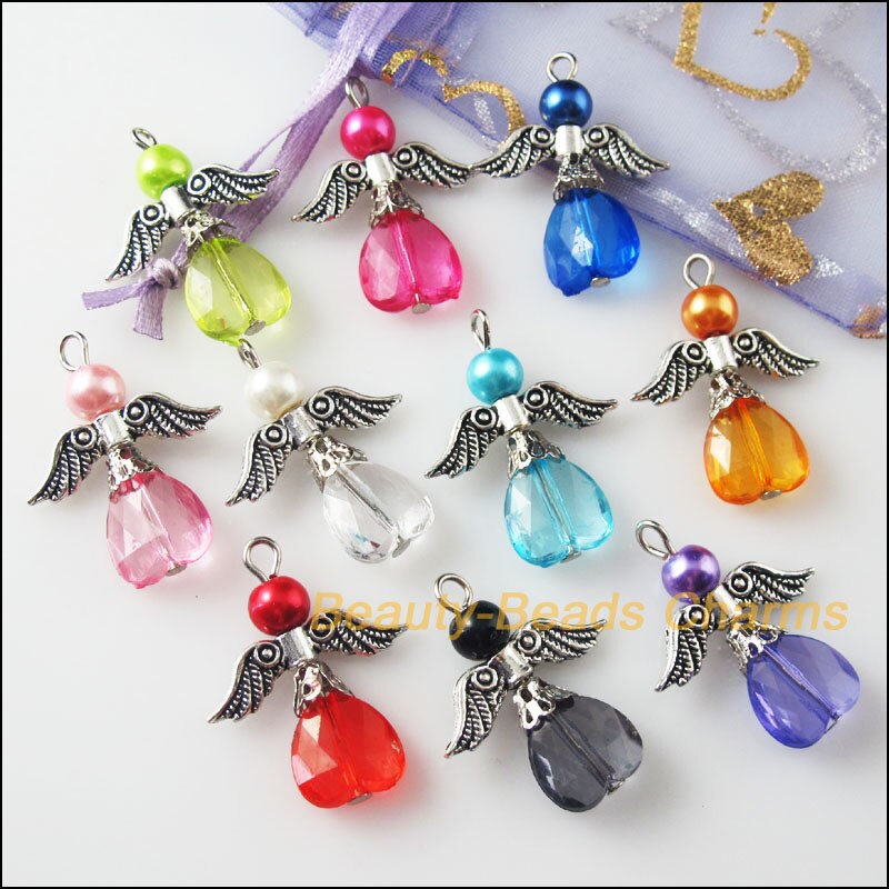 10Pcs Gemengde Dancing Angel Wings Hart Bedels Hangers 23x29mm