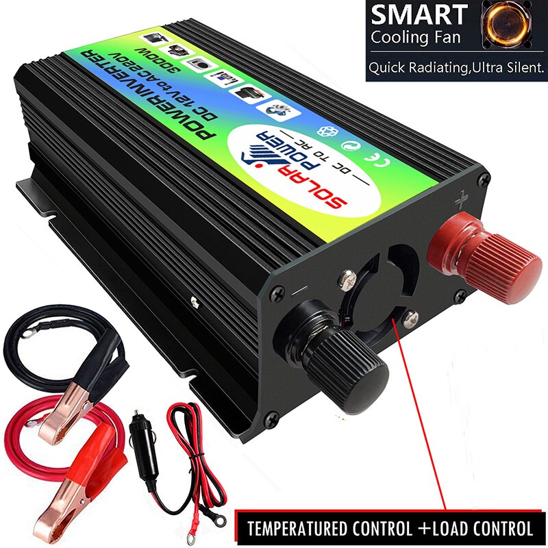 DOXIN Solcelleinverter til Bil 300W - DC 12V til AC 110V/220V - Sinusbølge Konverter