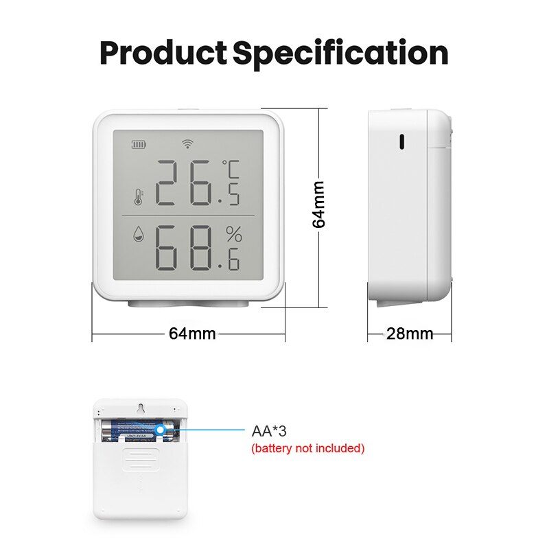 Support Google Home/Alexa Tuya WIFI Temperature And Humidity Sensor With LCD Display Tuya/Smartlife Wireless EU 16A Plug
