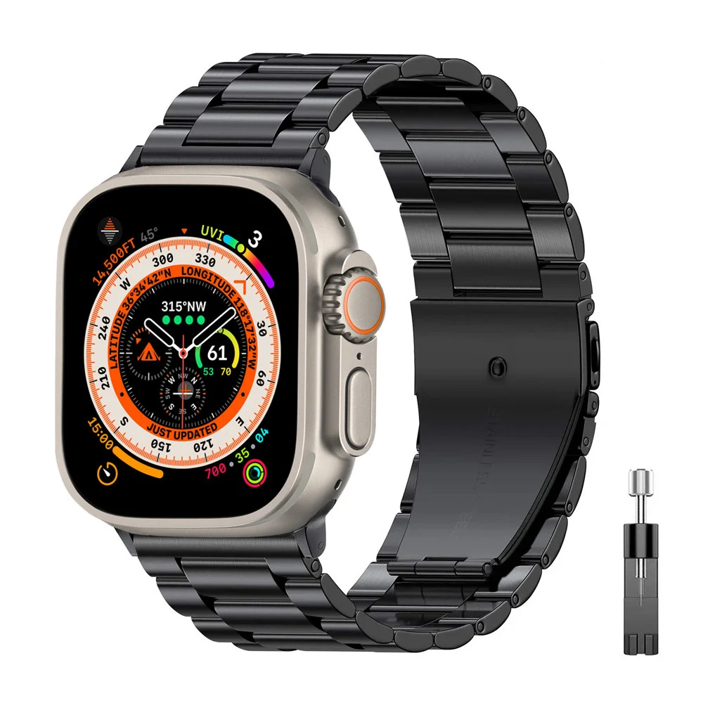 Rem i rustfritt stål til apple watch-reim ultra 49mm 45mm 44mm 41mm 40mm metalllenke iwatch-serien  se 3/4/5/6/7/8- reim: Kullsvart / 12mm