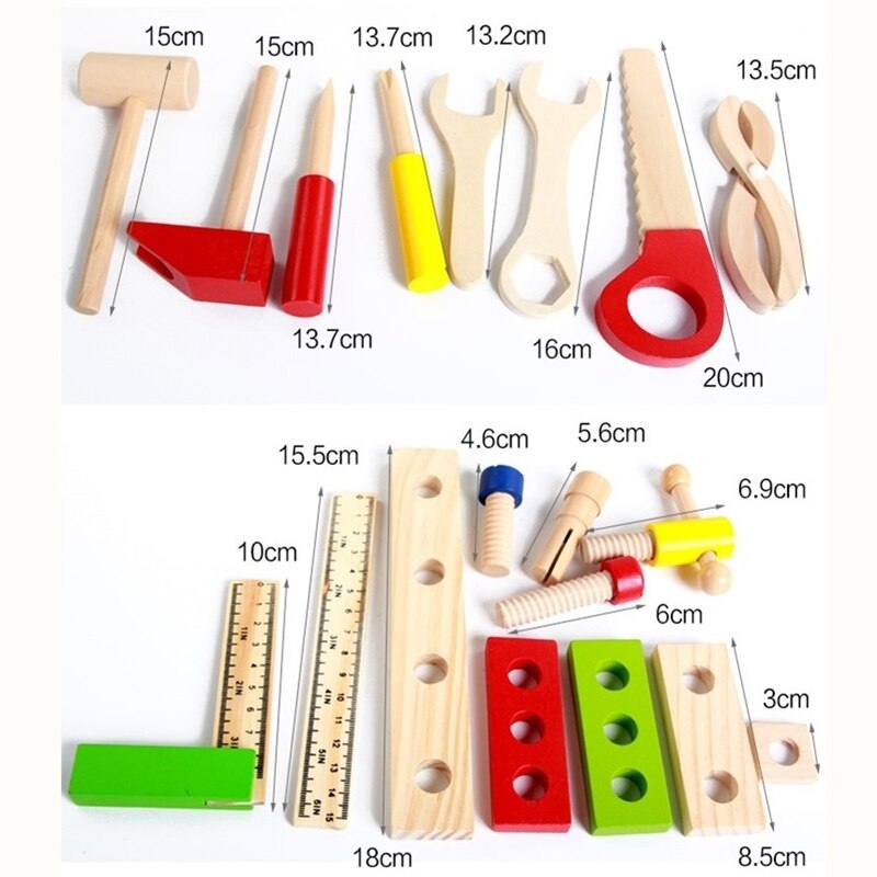 Houten Multifunctionele Tool Set Jongen Tool Speelgoed Pretend Play Reparatie Speelgoed Houten Timmerman Bouw Gereedschapskist Speelgoed