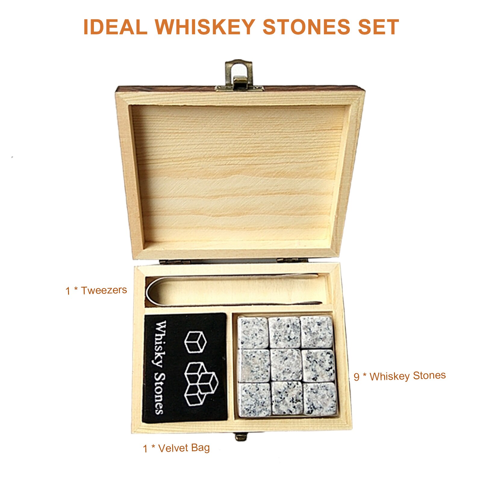 Whisky Stone with Wooden Box Vodka Glasses Wine Coolers Chillers Rocks Cube Stone Set Reusable Chilling Stone Mini Bar Tool