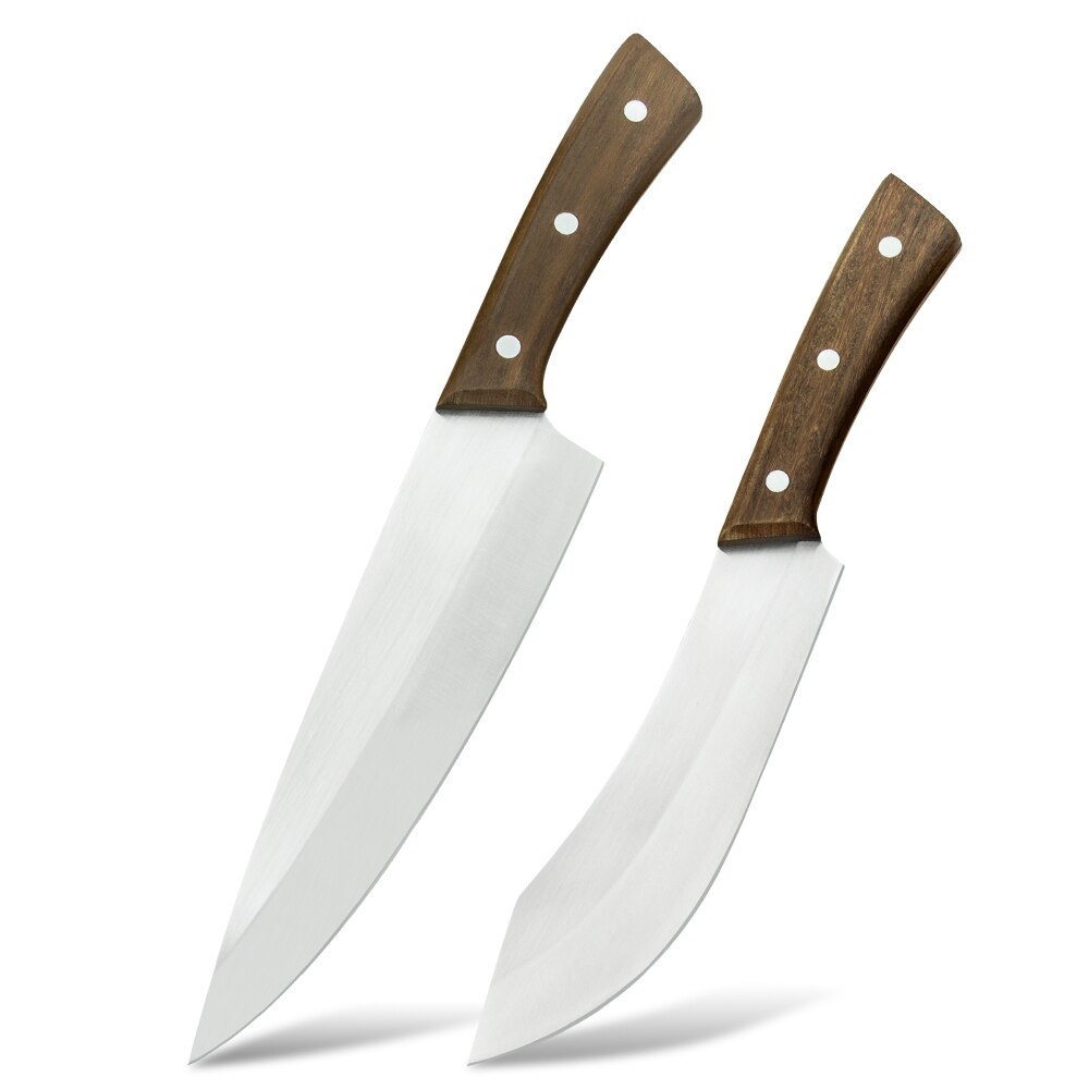 Xyj 3 stk rustfrit stål kinesisk slagterkniv sæt serbisk kok udbeningskniv værktøj kløver filetering bred kniv håndlavet smedet: B