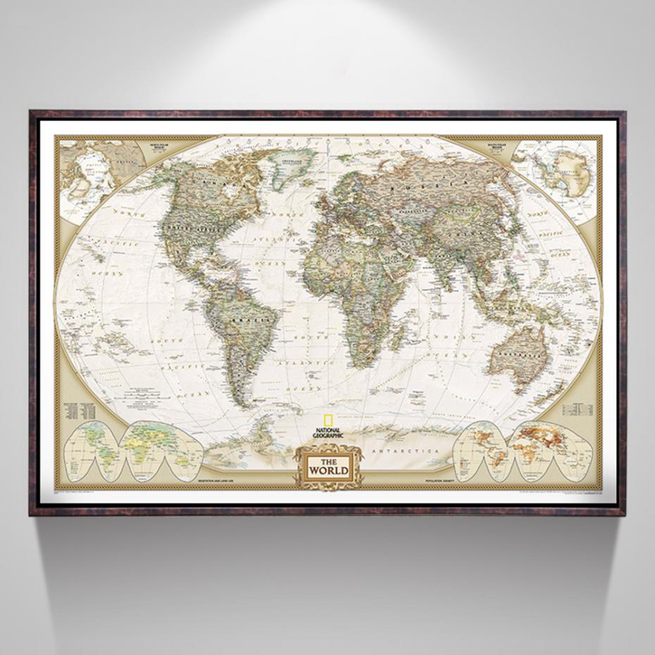 Large Vintage World Map Office Supplies Detailed Antique Poster Wall Chart Retro Paper Matte Kraft Paper 28*18inch Map Of World