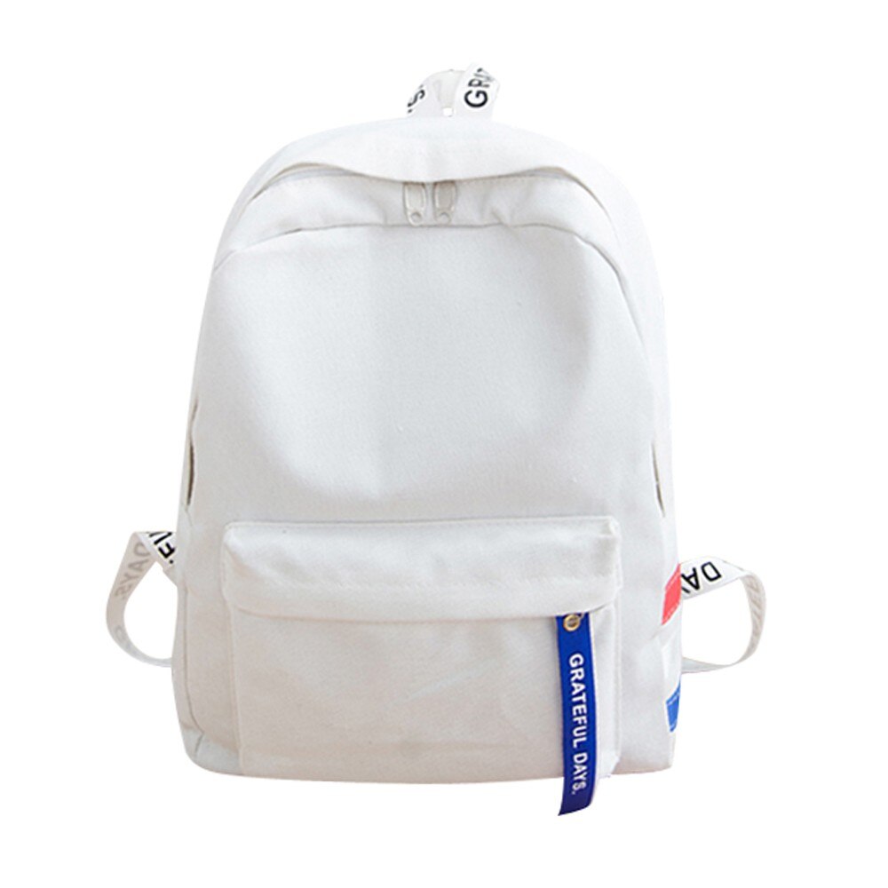 Unisex Canvas Women Men Backpack Preppy Style Student Backpack School Shoulder Backpack Handle Bag: White